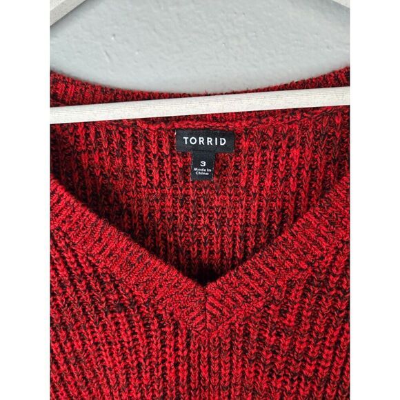 Torrid Women's Red V-Neck Marled Knit Long Sleeve Sweater Size 3 | 3X - Picture 7 of 9